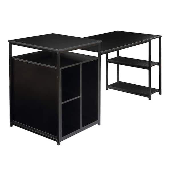 BYBLIGHT Havrvin 60 in. Retangular Black Wood Computer Desk with 4-Tier  Storage Shelves, Modern Large Home Office Desk BB-C0095XF - The Home Depot