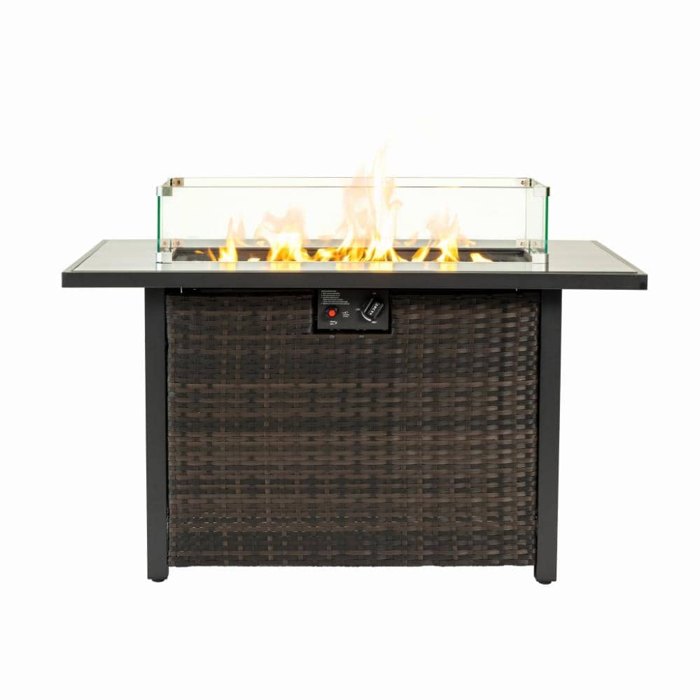 44 in. 50000 BTU 2-in-1 Propane Fire Pit Table with Tempered Glass Top Wind Guard and Lid in Black and Brown price history on PriceWatchPro