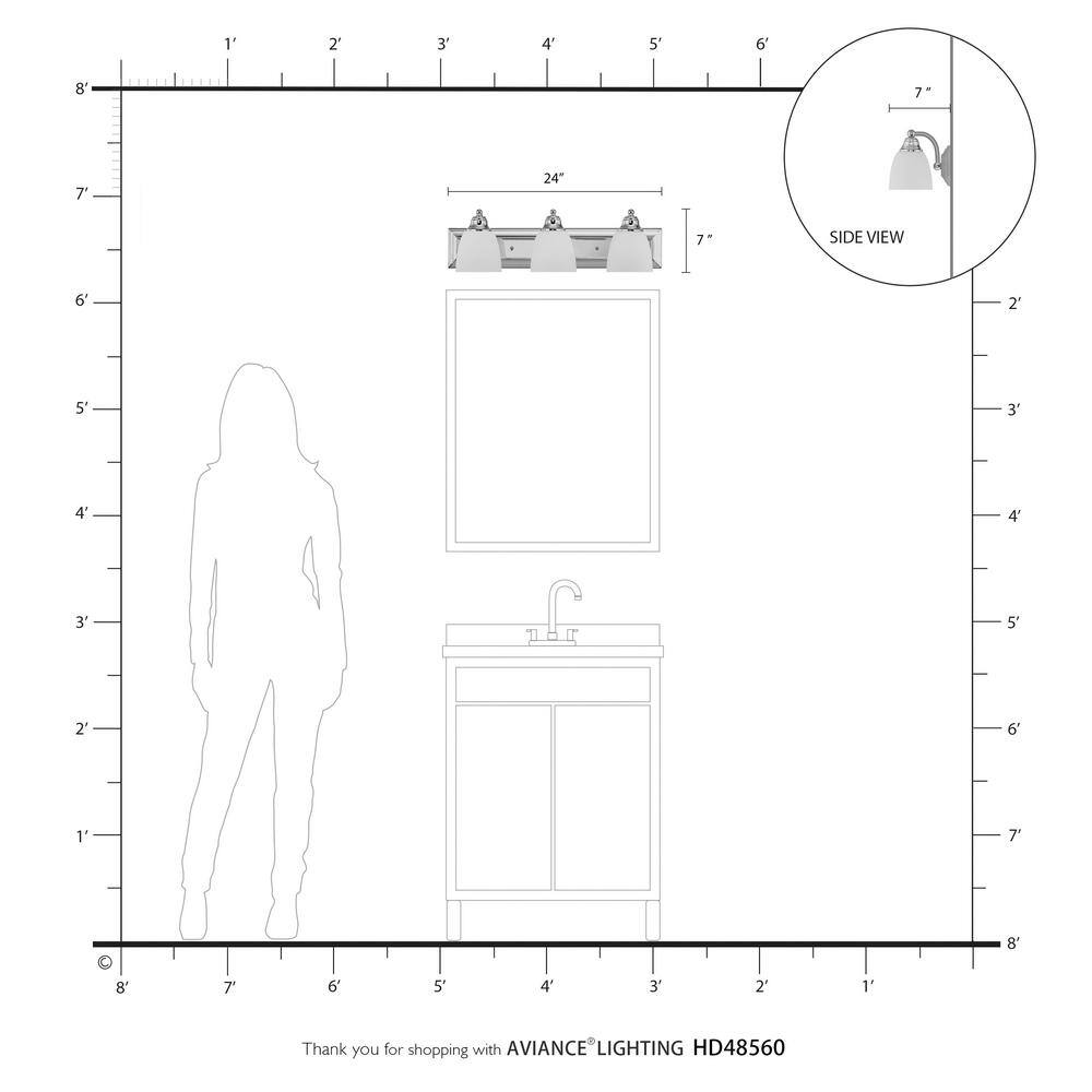 Springfield Polished Chrome 3-Light Vanity with Satin Opal White Glass