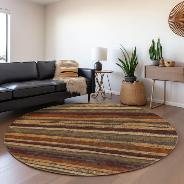 Mayfield Premium Machine Washable Abstract AMF1019 Chocolate 8 ft. x 8 ft. Round Rug