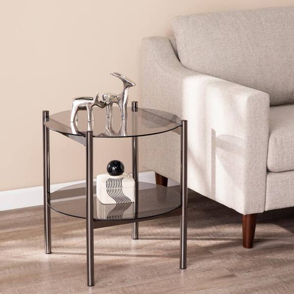Southern Enterprises Xendor High Gloss Black With Smoked Glass Top Round End Table Hd432977 The Home Depot Smoked Glass Top Round End Table, Black Gloss Side Table Next