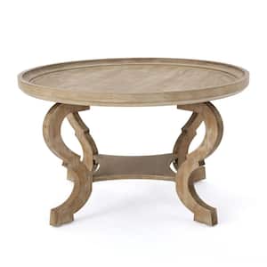 Althea 33 in. Natural Brown Wood Round Coffee Table