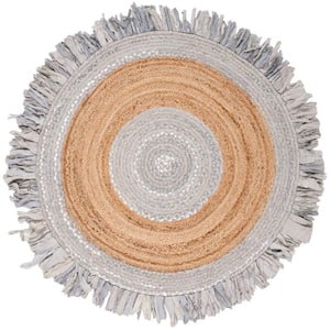 Cape Cod Light Gray/Natural 4 ft. x 4 ft. Round Striped Area Rug
