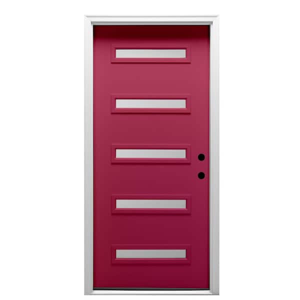 MMI Door 32 in. x 80 in. Davina Left-Hand Inswing 5-Lite Frosted Painted Fiberglass Smooth Prehung Front Door, 4-9/16 in. Frame
