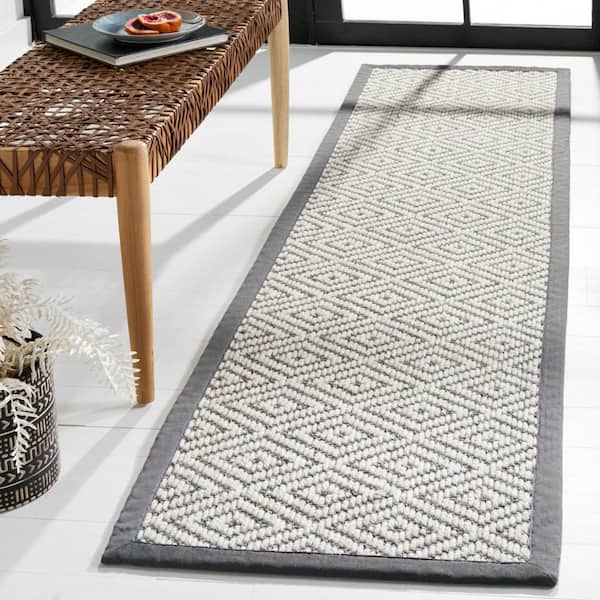 Palm Beach 2 ft. x 8 ft. Gray/Dark Gray Diamond Border Runner Rug