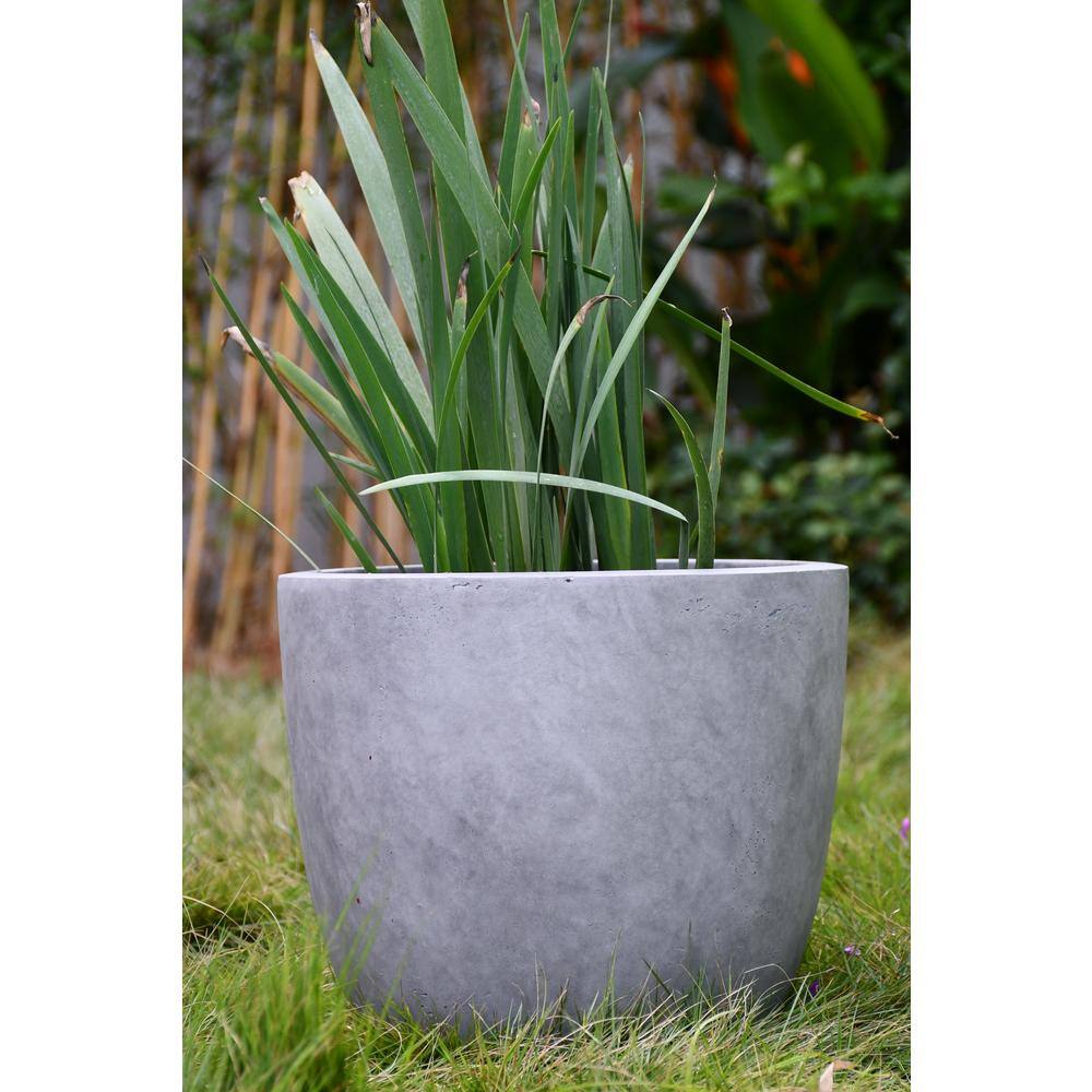 16.93" Natural Concrete Round Lightweight Outdoor Planter