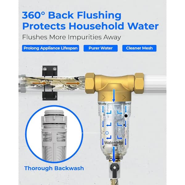 Whole House Spin Down Sediment Water Filtration System, 20 GPM, 1 in. MNPT and 3/4 in. FNPT and 3/4 in. MNPT, BPA Free