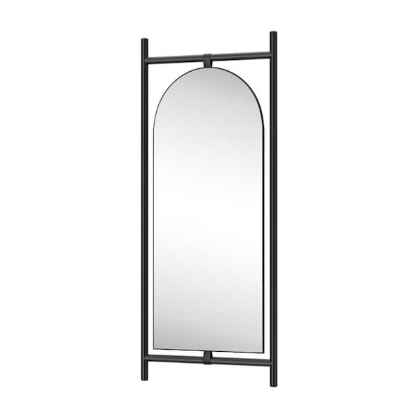 Black Solid Wooden Framed 31 in. W x 75 in. H Arched Full-Length Mirror-Hanging or Leaning Against the Wall