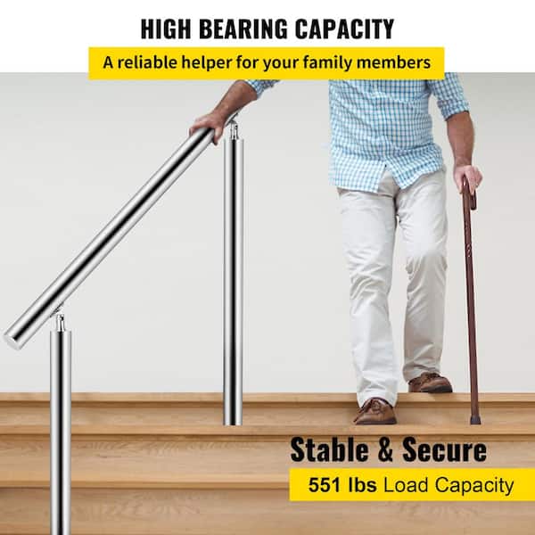 SKYSHALO Handrail 39 in. x 34 in. Silver Stainless Steel Stair Railing Kit 551 lbs. Load Handrail Outdoor Stair Railing