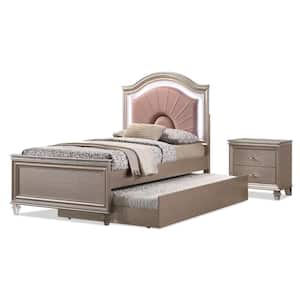 Panella Glam 2-Piece Rose Gold Full Wood Kids Bedroom Set with Trundle