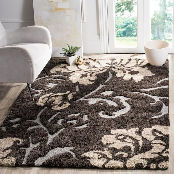Florida Shag Dark Brown/Smoke Doormat 3 ft. x 5 ft. Floral Solid Area Rug