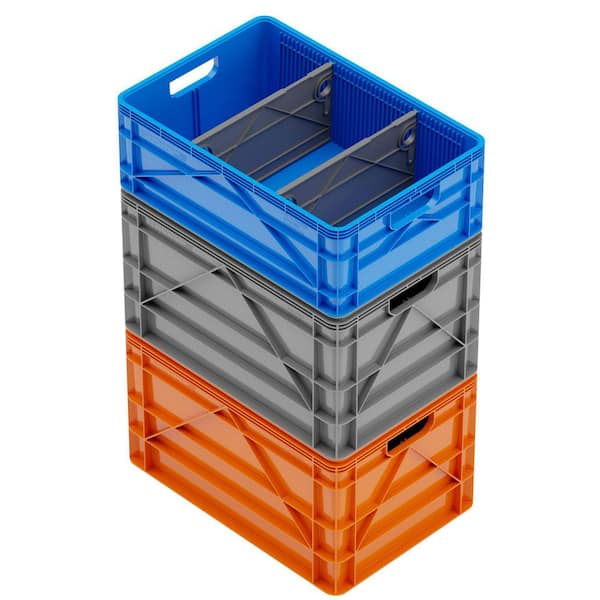 Crate Basic Pack 2 Full-Size and 1 Half-Size Heavy Duty Stackable Storage Bins with Dividers Variety Pack