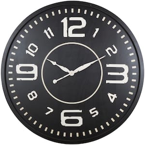 Black Wood Large Distressed Analog Wall Clock with White Accents
