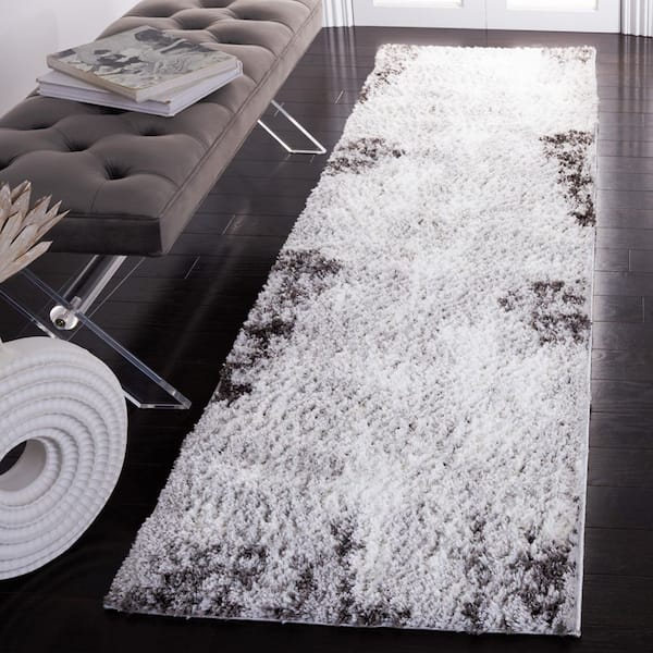 Berber Shag 2 ft. x 8 ft. Light Gray/Dark Gray Modern Distressed Runner Rug