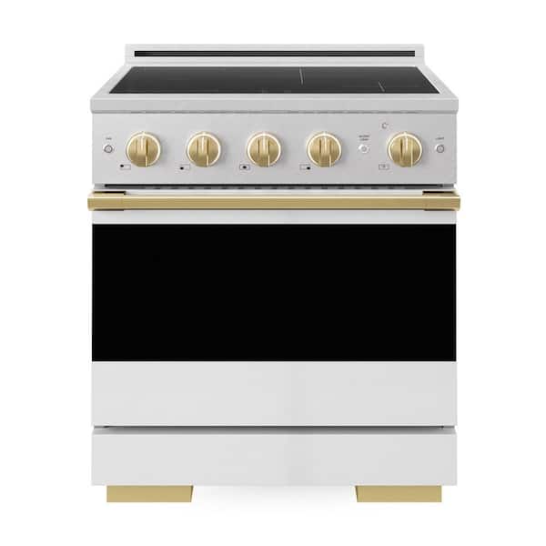 Autograph 30 in. 4.2 cu. ft. Marino Induction Range 4 Element Cooktop and Electric Oven in Satin White Matte and Gold