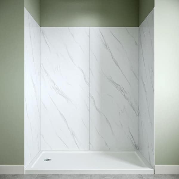 DSH-1780-199 36 in. L x 60 in. W x 76 in. H 4-Piece Glue-Up Alcove Shower Surround in White Marble Finish