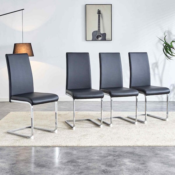 Polibi Modern Black PU Leather Seat Dining Chairs Set of 4 for Kitchen, Living, Dining Room