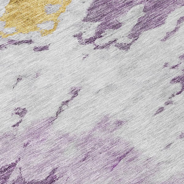 Purple, Lavender 8 ft. Round Woven Abstract Polyester Round Indoor / Outdoor Area Rug