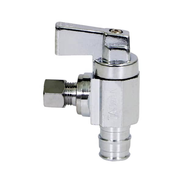 1/2 in. PEX A x 1/4 in. COMP Pex Angle Water Supply Stop Valve with Quarter Turn Handle; Lead Free Chrome Plated Brass