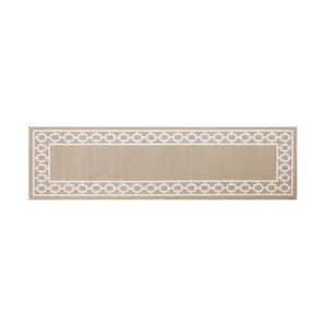 Beige and White 26 in. x 72 in. Trellis Washable Non-Skid Runner Rug