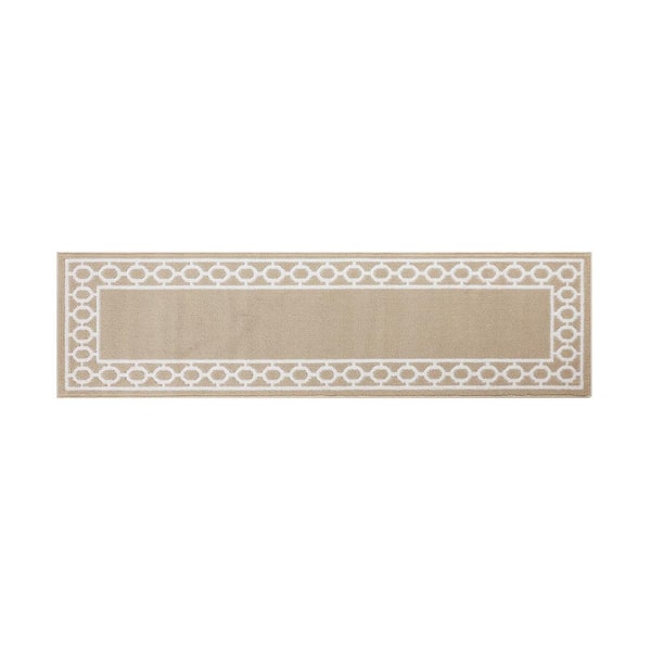 Christine Border 2 ft. x 6 ft. Beige/White Trellis Runner Rug