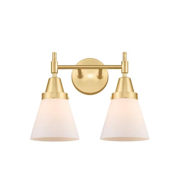 Cone 15.25 in. Satin Gold, Matte White Vanity Light with White Glass Shade