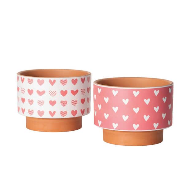SULLIVANS 5 in. Hearts Clay Planter Set of 2, Pink