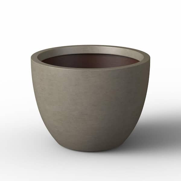 Sapcrete 14.5 in. Medium Light Gray (Premium Inner) Concrete Round Planter / Pot with Drainage Holes