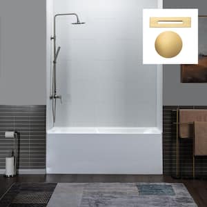 60 in. x 30 in. Acrylic Soaking Alcove Rectangular Bathtub with Left Drain and Overflow in White with Brushed Gold
