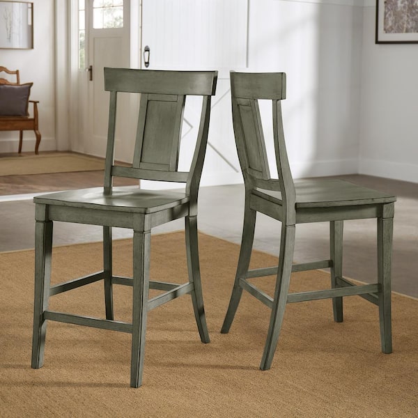 HomeSullivan Antique Sage Panel Back Wood Counter Height Chair (Set of 2)