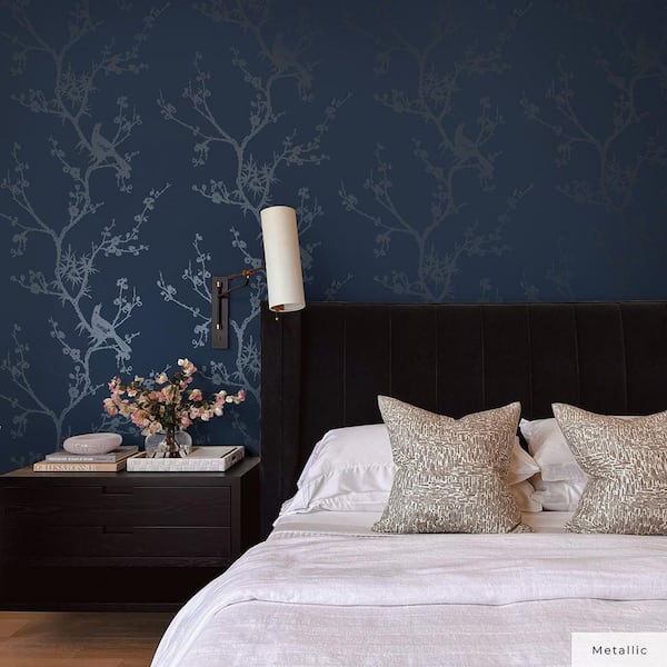 Cynthia Rowley Metallic Navy Bird Watching Vinyl Peel and Stick Wallpaper Roll (Covers 60 sq. ft.)