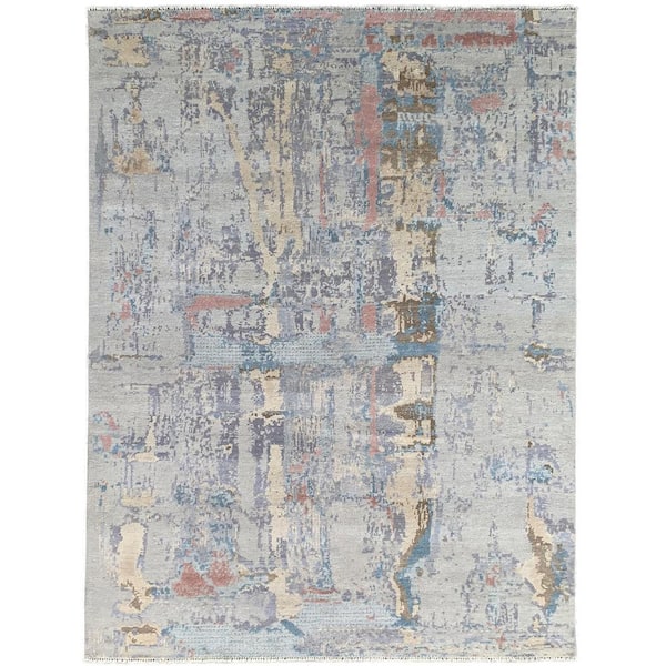 Gray Multi-Colored 9 ft. x 12 ft. Hand Knotted Wool Transitional Traditional Knot Area Rug