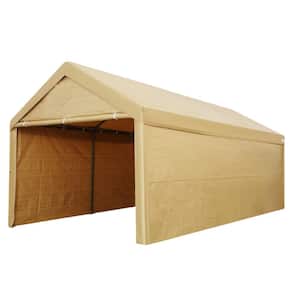 233.46 in. W x 116.93 in. D x 106.3 in. H Khaki Roof Heavy-Duty Portable Metal Carport Garage Tent
