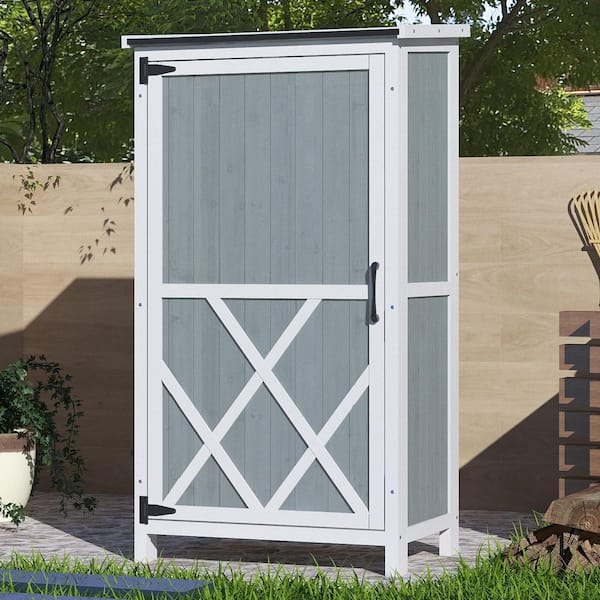 Unbranded 27.5 in. W x 20.5 in. D x 54.0 in. H Gray Outdoor Storage Cabinet with Sloped Roof