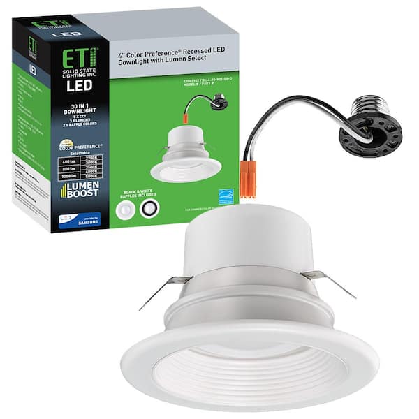 ETi 4 in. 30-in-1 Configurations Selectable CCT Integrated LED Recessed Light Trim Downlight High Ceiling Output Wet Rated