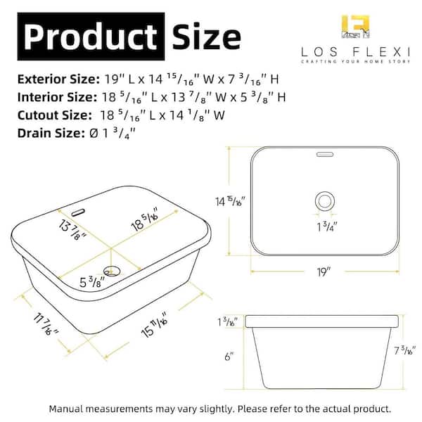 Los Flexi 19 in. x 15 in. Semi Recessed Bathroom Sink Rectangular 
