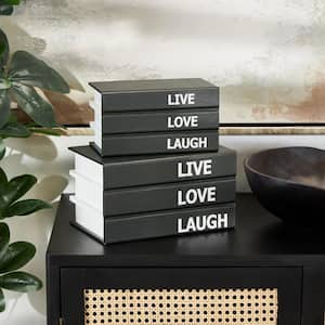 Rectangle Canvas Faux Storage Book Box with White Live, Laugh, Love Text (Set of 2)