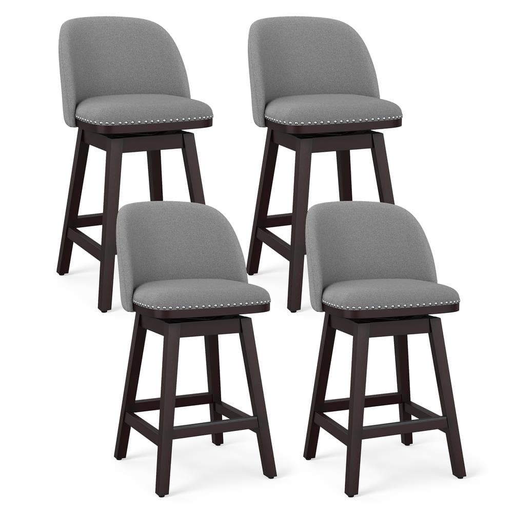 Gray Faux Leather and Wood Swivel Counter Height Bar Stools, Set of 4
