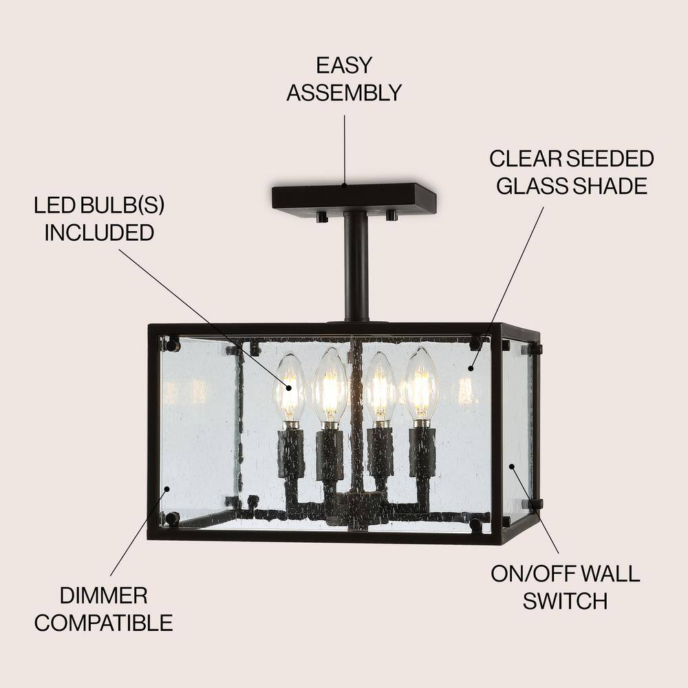 Rustic Farmhouse 13" Bronze LED Flush Mount with Seeded Glass Shade