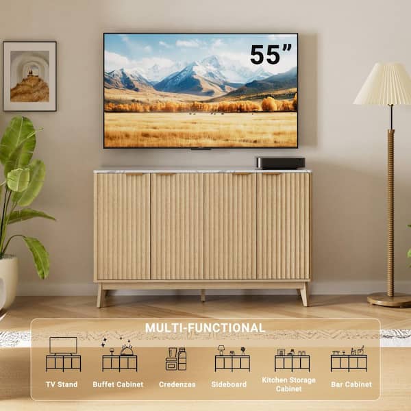 Wavagoo 55 in. W x 15.7 in. D x 34 in. H Assembled Base Kitchen Sideboard Buffet Cabinet in Walnut and 4 Doors