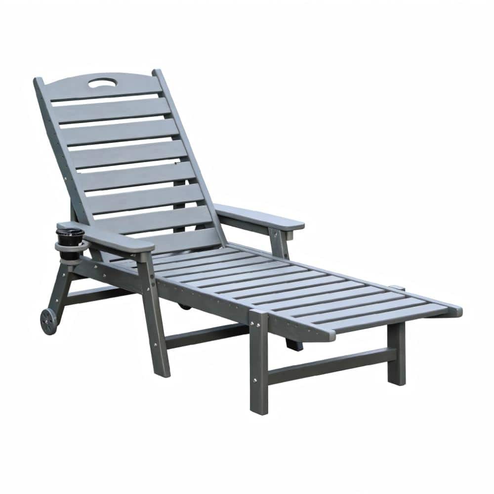 HDPE Outdoor Chaise Lounge Chair with 4-Position Adjustable Backrest, Wheels, Cup Holder, 360 lb Capacity, Grey price history on PriceWatchPro