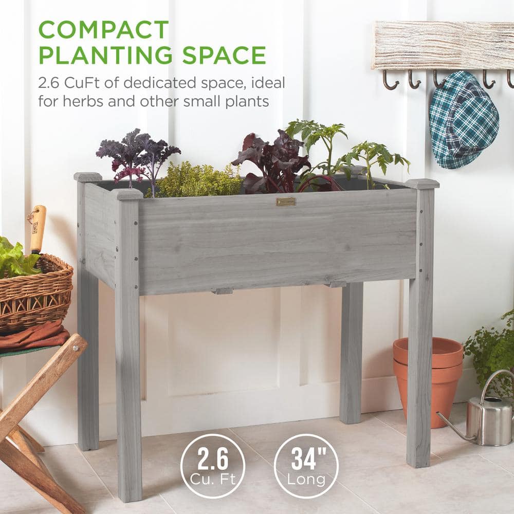 Gray Fir Wood Raised Garden Bed with Bed Liner, 34" x 18" x 30"