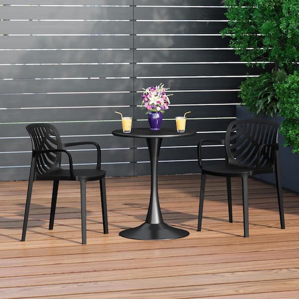 Frond and Form Modern Outdoor Patio Poly Plastic Stacking Dining Armchair (Set of 2) in Black