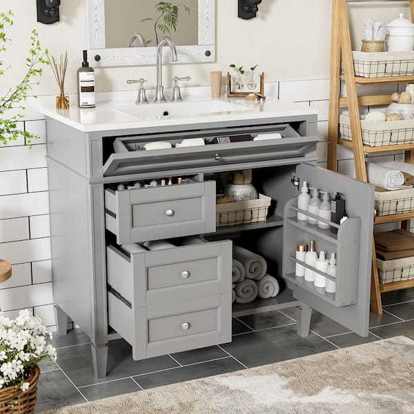 Ziyudura 36 in. Single Sink Freestanding Gray Bath Vanity with