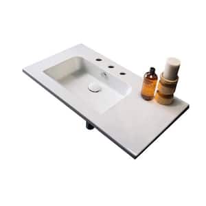 Etra Wall Mounted Vessel Bathroom Sink in White with 3 Faucet Holes