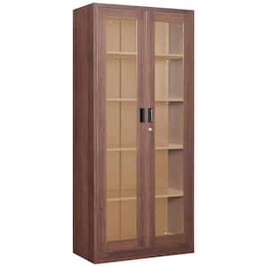 31.5" W x 70.87" H x 15.75" D Steel Storage Freestanding Cabinet with Glass Door and 4 Adjustable Shelves in Brown