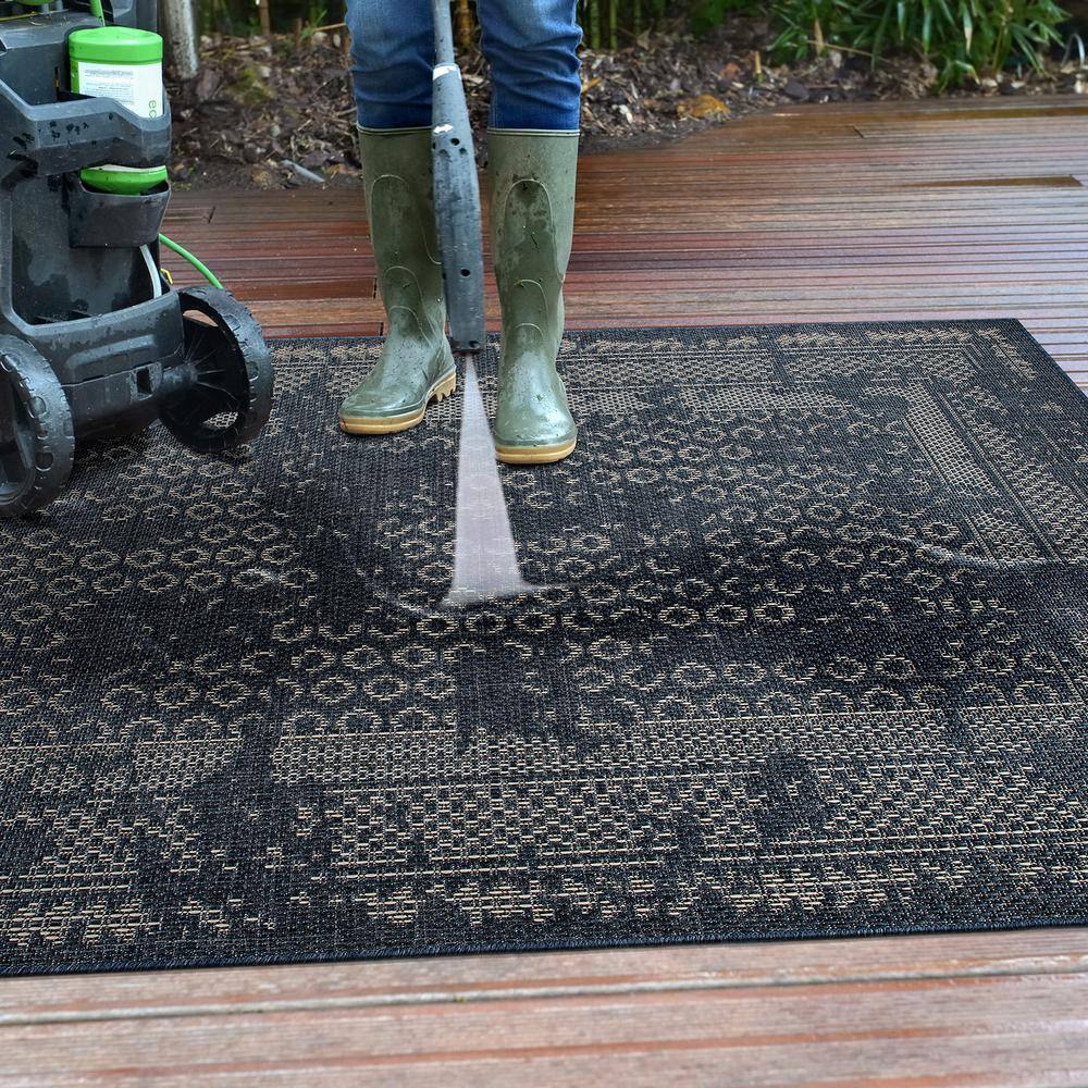 Blue Geometric Synthetic Flat Woven 5' x 7' Area Rug