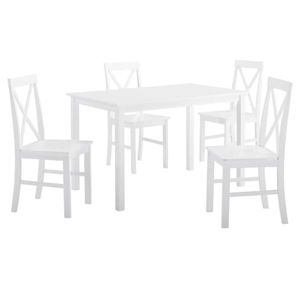 5-Piece White Solid Wood Farmhouse Dining Set