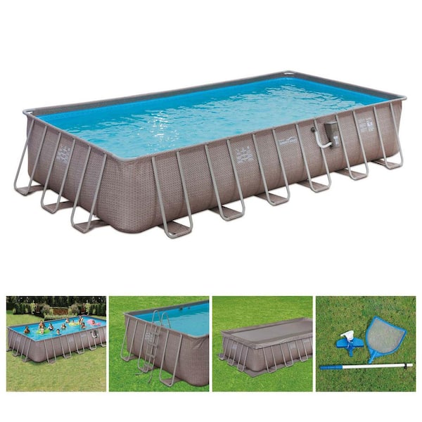 Summer Waves 12 ft. x 24 ft. x 52 in. Rectangle 52 in. D Above Ground Frame Swimming Pool Set