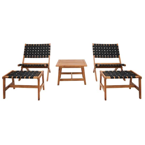 SAFAVIEH Darryl Brown Acacia Wood Outdoor Lounge Chair Set without Cushion (5-Piece)
